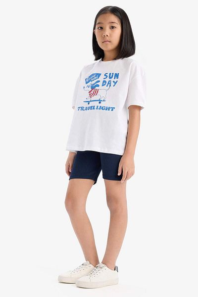 DeFacto Girl's 2-Piece Set Cotton Dyed Fluid Sleeve T-Shirt Biker Leggings E7316A825Hs