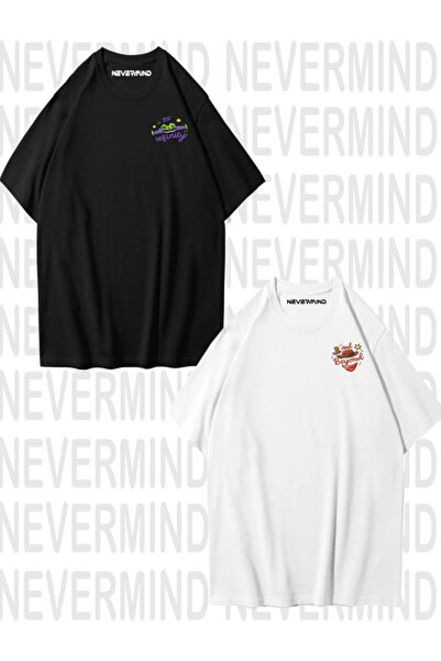 NEVERMIND Unisex To Infinity & Beyond Μπροστινό μπλουζάκι με τύπωμα Lover Couple Combination Design oversized Μπλουζάκια 2-συσκευασία