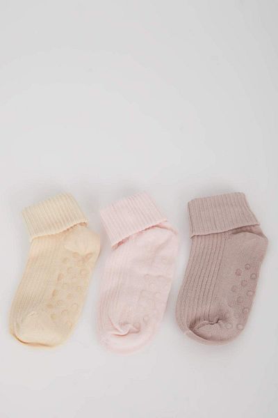 DeFacto 3-teilige lange Baumwollsocken für Babys mit rutschfester Sohle E4645a5ns