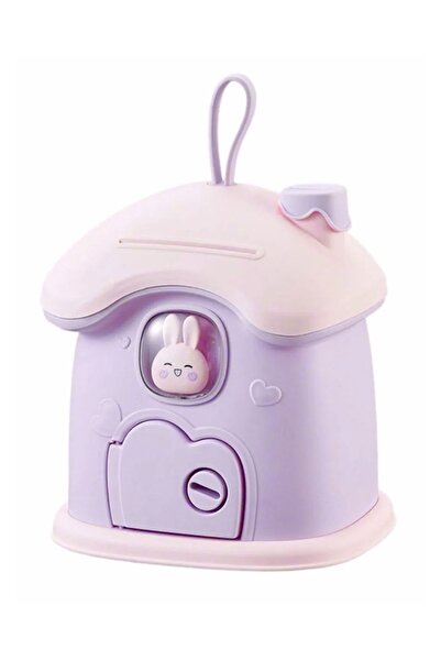 NFSMAX Sevimli Tavşan Motifli Ev Kumbara - Mor Renk