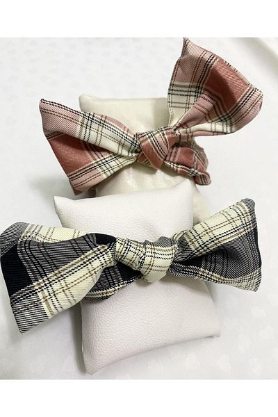 shiny ever Pachet de 2 scrunchie - Scrunchie elastic în carouri cu fundă (negru/roșu)