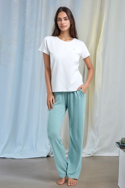 Pierre Cardin Set de pijamale pentru femei cu mâneci scurte și pantaloni lungi cu model