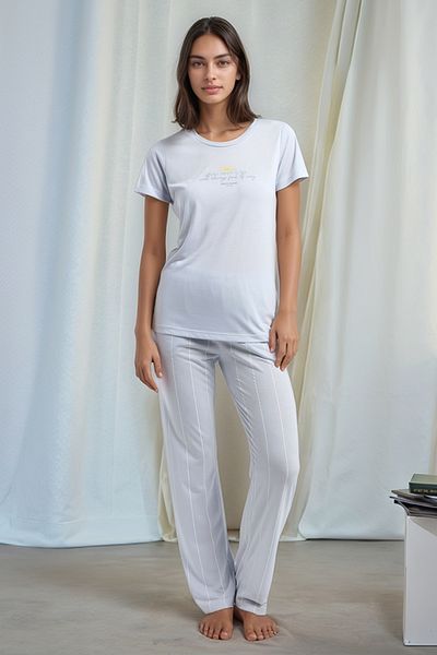 Pierre Cardin Set de pijamale pentru femei cu mâneci scurte imprimate și pantaloni lungi în dungi