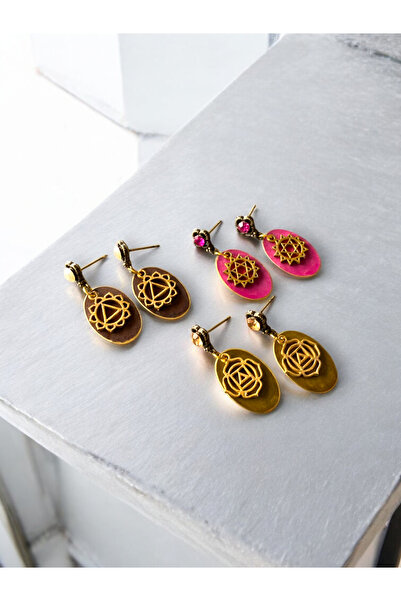 dela otantik El yapımı geometrik bohem küpe - Renkli oval simbol küpe - Otantik etnik tak Boho earrings