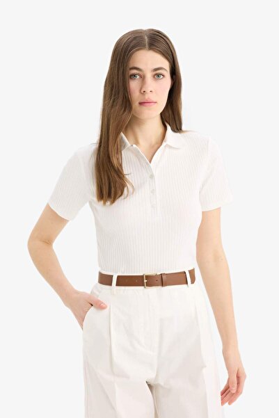 DeFacto Slim Fit přiléhavá žebrovaná košilka s krátkým rukávem Polo bílé tričko E6577ax25sp