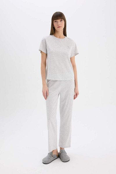 DeFacto Fall In Love Pyjama-Set, reguläre Passform, Rundhalsausschnitt, kurze Ärmel, Oberteil, elastische Taille, langer Boden
