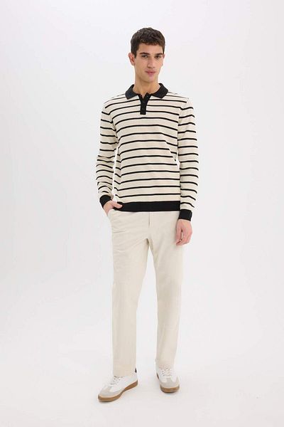 DeFacto Standard Fit Polo Neck Striped Knitwear Sweater 	   E7604Ax24Wn