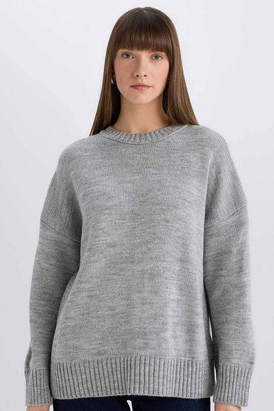 DeFacto Oversize Wide Fit Crew Neck Basic Plain Knitwear Sweater D0036Ax25Sp