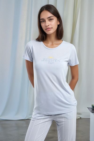 Pierre Cardin Set de pijamale pentru femei cu mâneci scurte imprimate și pantaloni lungi în dungi