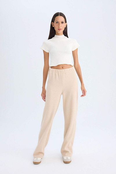 DeFacto Ribbed Camisole Pants - Elastic Waist, Straight Leg B2206Ax24Au