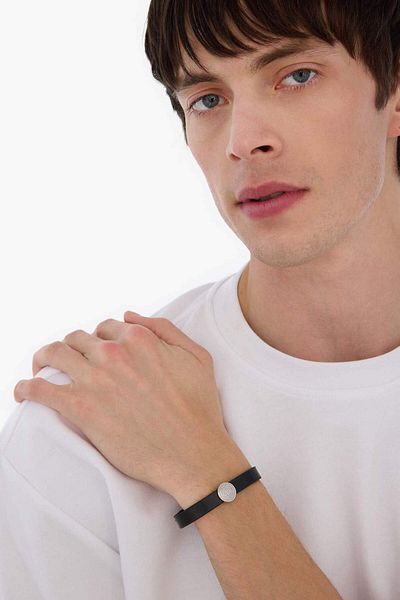 DeFacto Atolyewolf X Herren-Armband aus schwarzem Leder mit Stahlteilen E6201axns