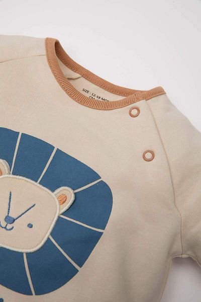 DeFacto Baby Boy Newborn Buttoned Lion Printed Long Sleeve Romper D2580A524Au