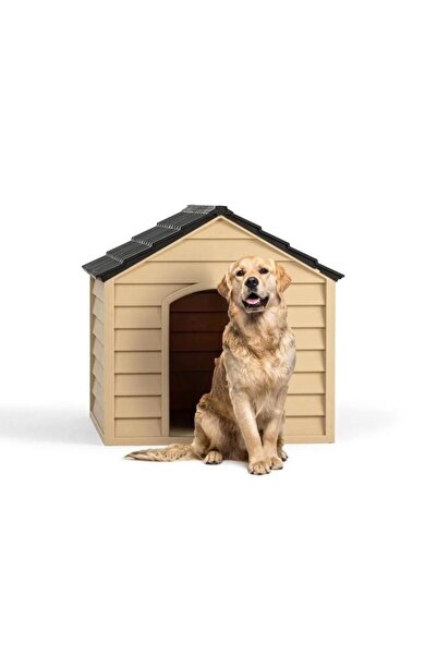 Omnipazar SY-5100 Dış Mekan Plastik Pet Köpek Kulubesi Kahve-Şampanya
