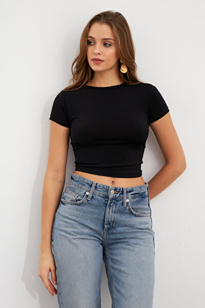 Cool & Sexy Women's Black Basic Short Sleeve Blouse Ug2444