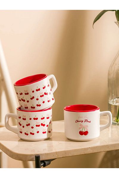 LC Waikiki Lcw Home Mixed Cherry Printed Ceramic Mug Set of 3 184 ml