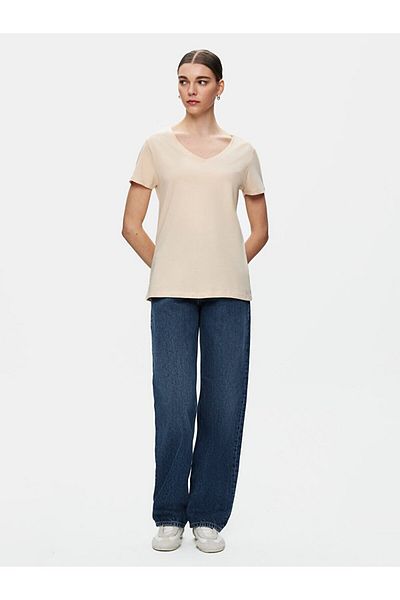 Ltb Short Sleeve Basic V-Neck Regular Gray T-Shirt