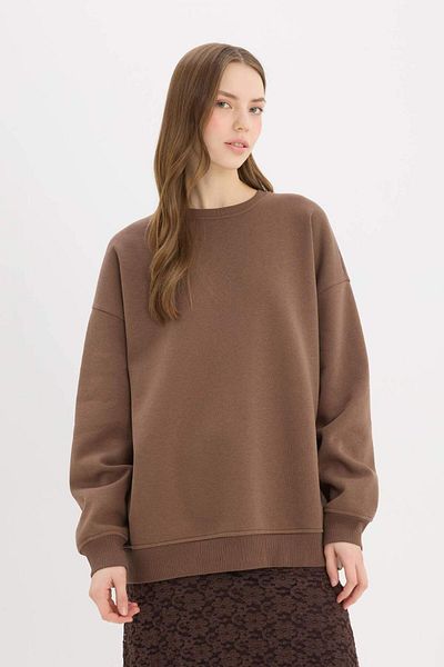 DeFacto Oversize Wide Fit Crew Neck Basic Απλό Χοντρό Φούτερ Y1346az25sp