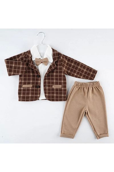 Mc Emirix Kids Wear Plaid Fleece 3-Piece Jacket Set