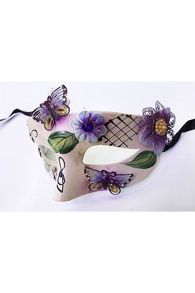SAVA HOME COLLECTİON Leaf Patterned Butterfly Embroidered New Year Party Mask Purple Color