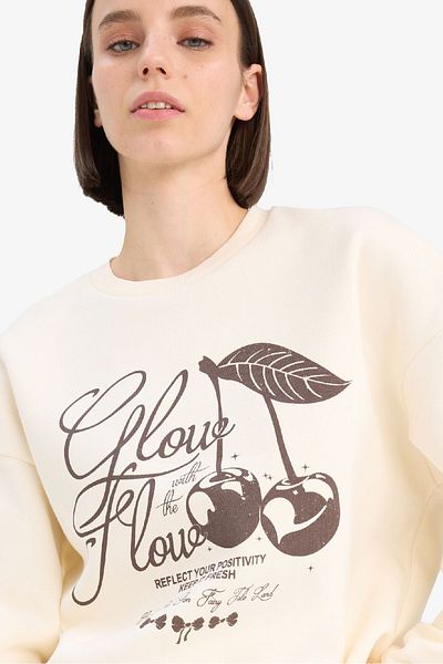 DeFacto Oversize Wide Fit Crew Neck, Printed Thick Fabric Sweatshirt E7638Ax25Sp