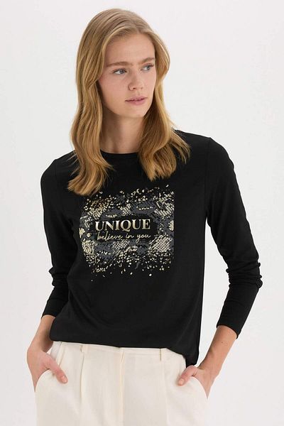 DeFacto Tricou cu mânecă lungă cu imprimeu animal cu decolteu normal E6816ax25sp