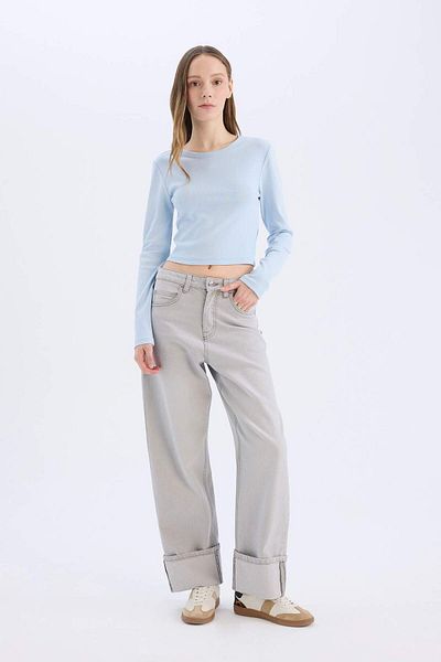 DeFacto Tricou cu mânecă lungă, cu nervuri, de bază, cu mânecă lungă E7797ax25sp