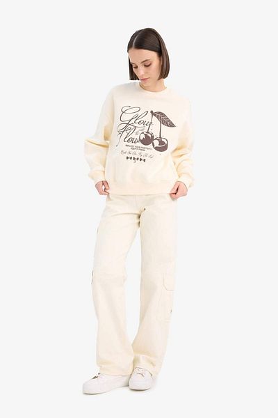 DeFacto Oversize Wide Fit Crew Neck, Printed Thick Fabric Sweatshirt E7638Ax25Sp