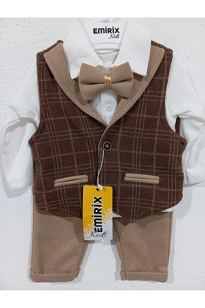 Mc Emirix Kids Wear Plaid Collar Vest 3 Piece Set