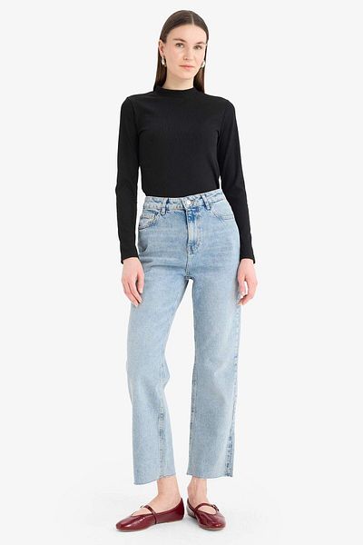 DeFacto Half Turtleneck Basic Plain Ribbed Camisole Long Sleeve T-Shirt E7671Ax25Sp