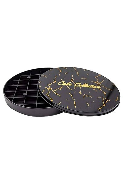Generica Black round serving tray, 35 x 5 cm, non-stick, with plastic dividers for basbousa, kunafa, sweets, and cakes