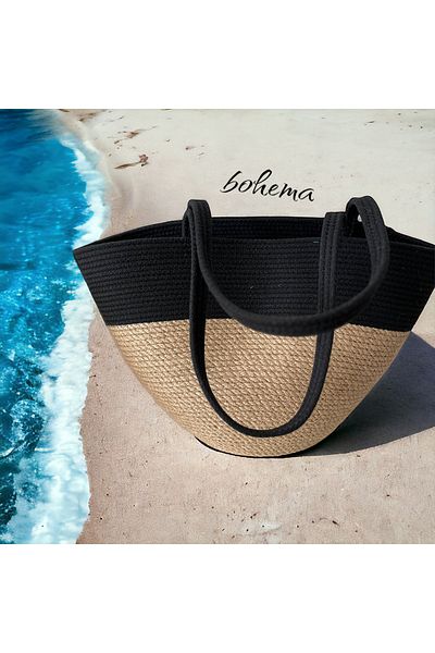 Bohemahomedecor Ψάθινη τσάντα γιούτας καθημερινής παραλίας για ψώνια