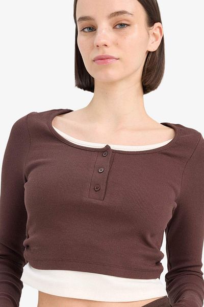 DeFacto Cool Fitted Corduroy Koszulka z Długim Rękawem E7606AX25SP