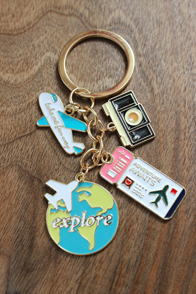 Begece Gezi Travel Temalı Uçak, Dünya Küresi Tasarım Kutulu Anahtarlık