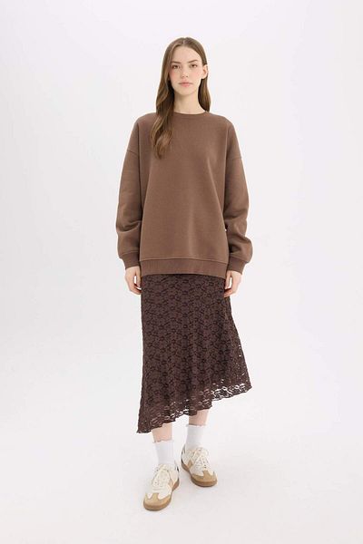 DeFacto Oversize Wide Fit Crew Neck Basic Απλό Χοντρό Φούτερ Y1346az25sp