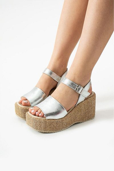 CICIKIZ Wedge Heel Leather Straw Women's Sandals
