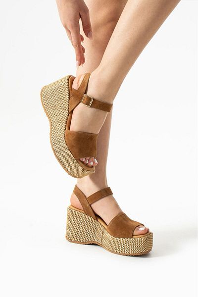 CICIKIZ Γυναικεία σανδάλια Wedge Heel Δερμάτινα Ψάθινα