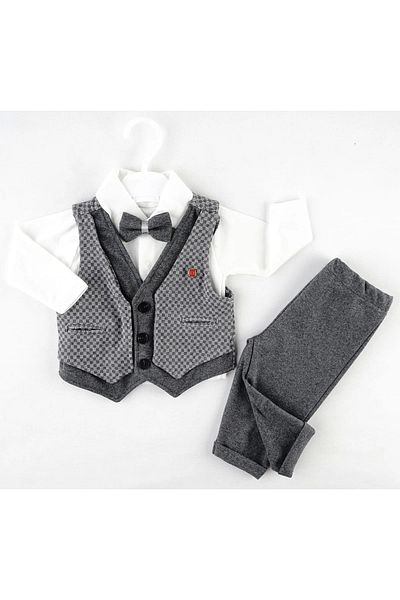 Mc Emirix Kids Wear Checked Vest Fi̇lotali 3-Piece Set