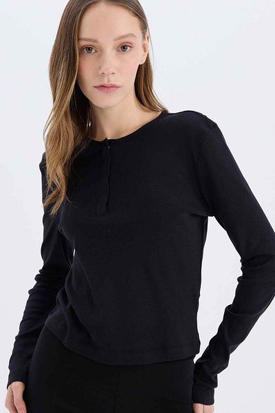 DeFacto Coool Fitted Rib Basic Solid Long Sleeve T-Shirt E7680Ax25Sp
