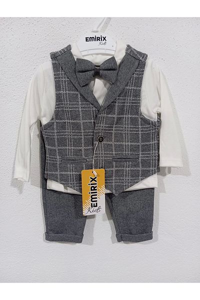 Mc Emirix Kids Wear Plaid Collar Vest 3 Piece Set