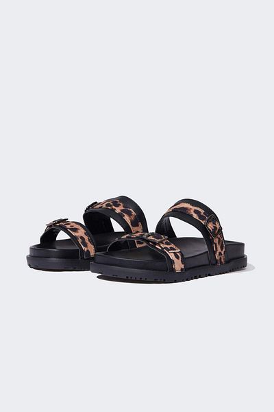 DeFacto Women's Leopard Patterned Flat Sole Single Strap Faux Leather Slippers E7045Ax25Sp