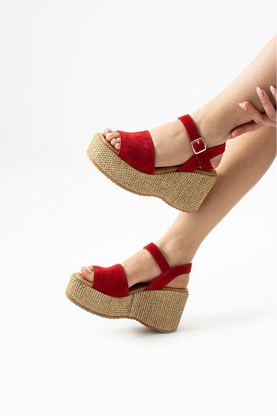 CICIKIZ Wedge Heel Leather Straw Women's Sandals