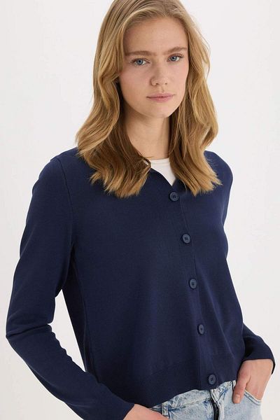DeFacto Einfarbige Strickjacke mit normaler Passform und Polokragen E7142AX25SP