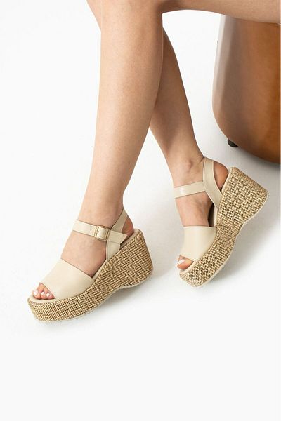 CICIKIZ Γυναικεία σανδάλια Wedge Heel Δερμάτινα Ψάθινα