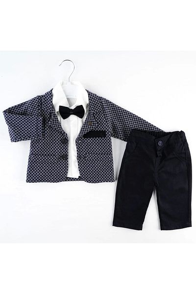 Mc Emirix Kids Wear Checked Jacket Fi̇lotali 3-Piece Set