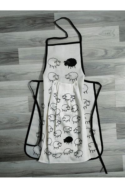 yörük tuhafiye Sheep Model Towel Patterned Kitchen Apron Waterproof Kitchen Apron