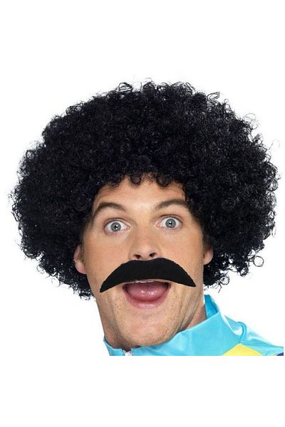 SAVA HOME COLLECTİON Black Scouser Men's Short Wig 120 Gr and Mustache Set