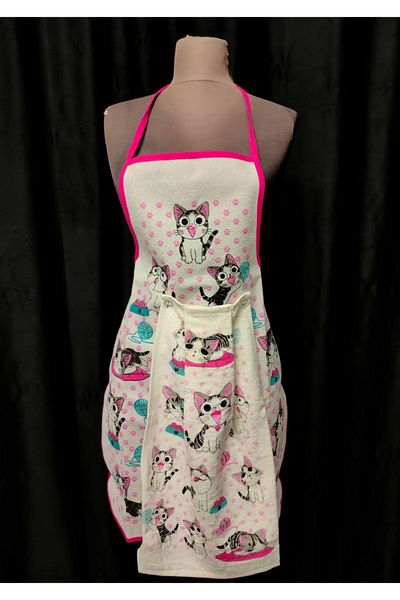 yörük tuhafiye Cat Model Towel Patterned Kitchen Apron Waterproof Kitchen Apron