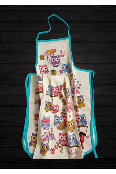 yörük tuhafiye Owl Model Towel Patterned Kitchen Apron Waterproof Kitchen Apron