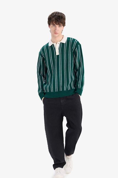 DeFacto Relax Fit Polo Neck Striped Knitwear Sweater E8400Ax24Wn