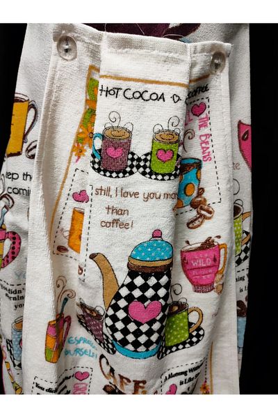 yörük tuhafiye Towel Patterned Belted Coffee Cup and Water Passing Kitchen Apron
